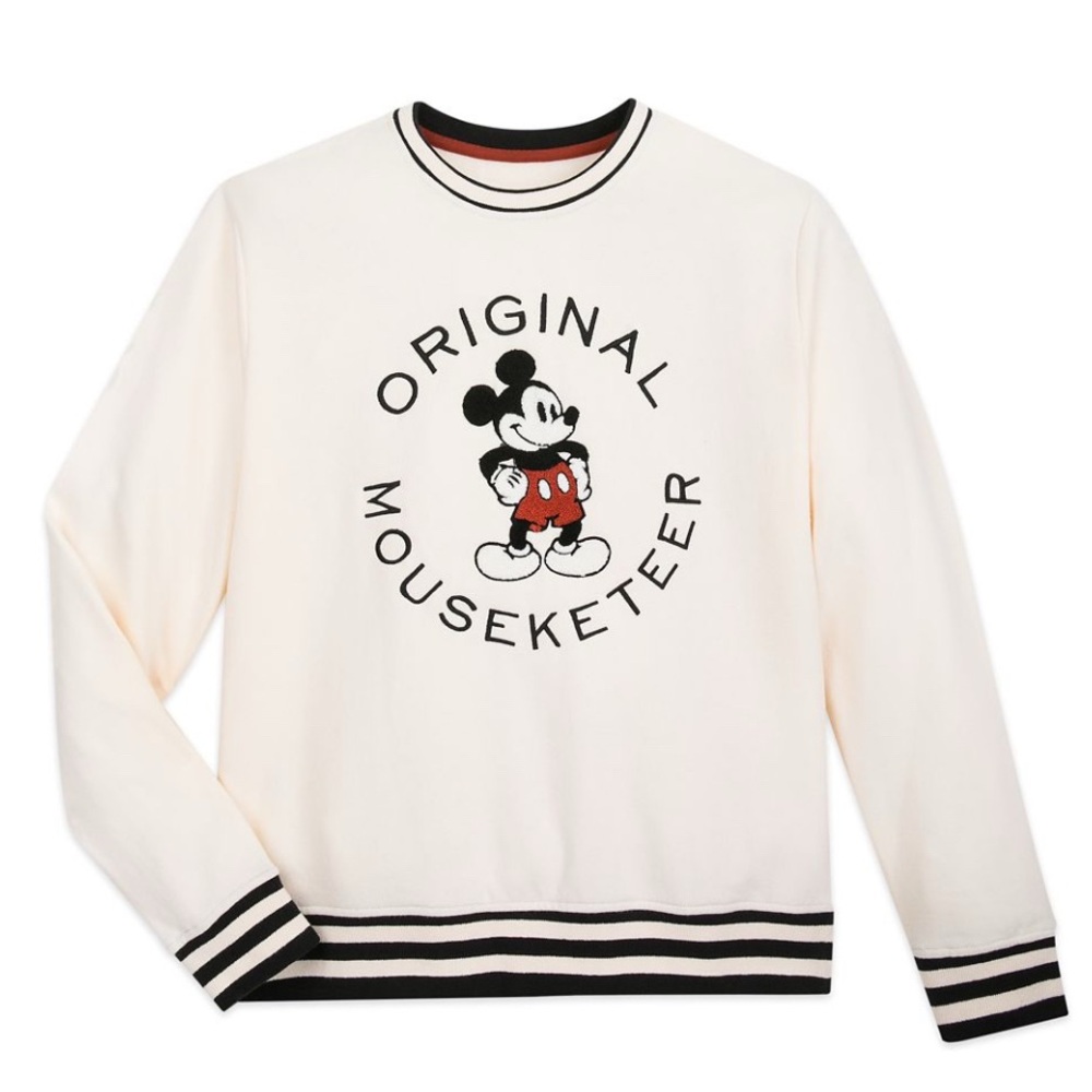 Mickey Mouse Embroidered Women's Sweatshirt M Cream Navy Stripes Disney Classic